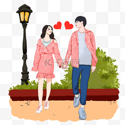 情人节散步的情侣插画
