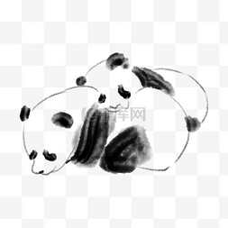 中国水墨熊猫图片_抱一起睡觉的动物小熊猫插画