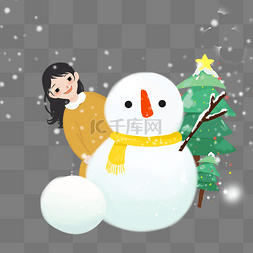 冬季人物和雪人插画
