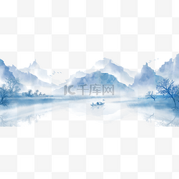 中国风手绘水墨风景山水画