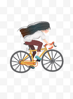 手绘自行车女孩图片_手绘可爱女孩骑着赛车元素