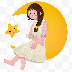 弯弯的月亮的图片图片_月亮上的小女孩插画