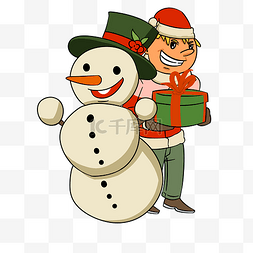 圣诞节雪人和礼盒插画