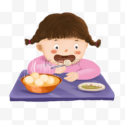 白色的汤圆图片图片_元宵节吃汤圆的小女孩