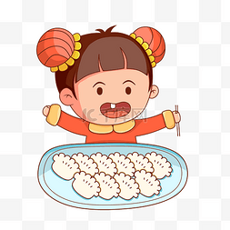 红色中国传统图片_立冬二十四节气中国传统小孩吃饺