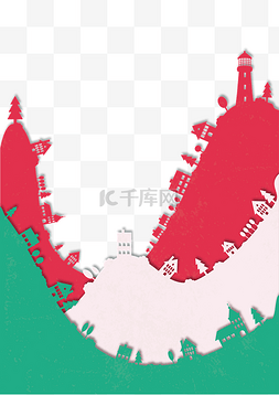 扁平圣诞房子图片_红绿色扁平风圣诞节边框矢量素材