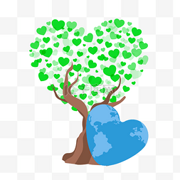 地区蓝色图片_心形地球心形树木公益插画