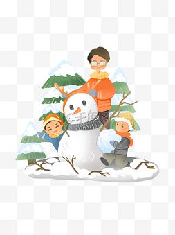 冬季下雪插画图片_堆雪人冬季商用插画可商用元素