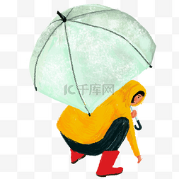 下雨撑着雨伞图片_一个蹲着撑着伞的人