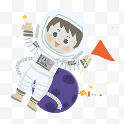 小火箭元素图片_卡通宇航员遨游太空PNG素材