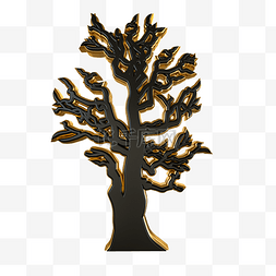 平面树免抠图片_C4D黑金质感立体树木