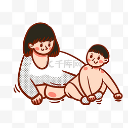 卡通矢量免抠可爱婴儿宝宝和妈妈