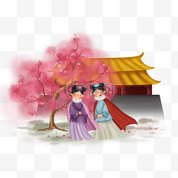樱桃树素材图片_中国风清宫桃树下的皇妃