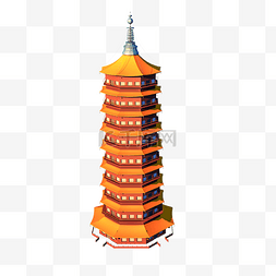 中国画素描图片_2.5D中国九层宝塔