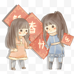 手绘女生大眼睛图片_手绘女孩祝福新年