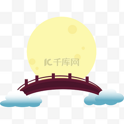 月亮中秋图片_手绘卡通桥七夕中秋佳节