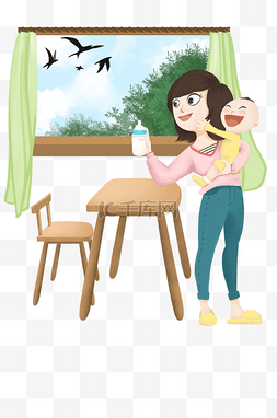 母婴插画手绘喂奶