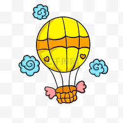 黄色热气球图片_黄色热气球手绘卡通插画