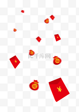 福袋和红包图片_手绘漂浮的新年红包和福袋插画