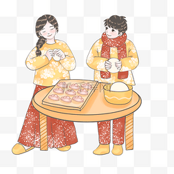 手绘人物传统美食图片_过年习俗之包饺子