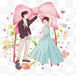 情人节情侣婚礼手绘插图