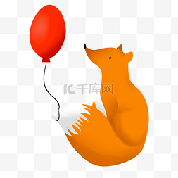 气球的卡通动物图片_卡通小狐狸看气球插画