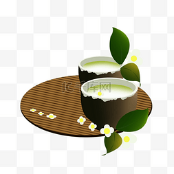 绿色茶壶图片_茶具一对茶碗插画
