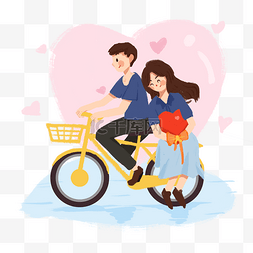 骑自行车插画图片_手绘情人节骑自行车插画