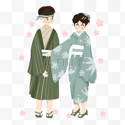 日本樱花和服图片_日本穿着和服的男女情侣免抠图