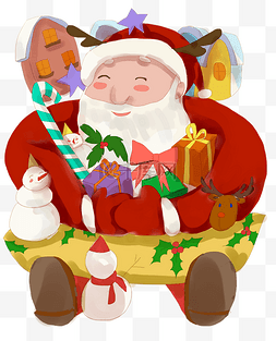 圣诞老人和礼盒插画