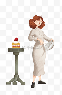 手绘女蛋糕师人物插画