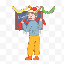圣诞节手绘男孩和彩带