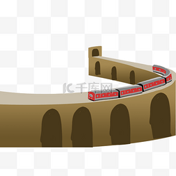 手绘大桥图片_手绘卡通行驶中的火车