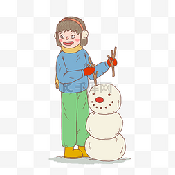 手绘卡通冬季少女图片_冬季冬日卡通手绘女孩和雪人