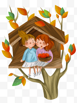 童话木屋图片_秋游树屋上的女孩