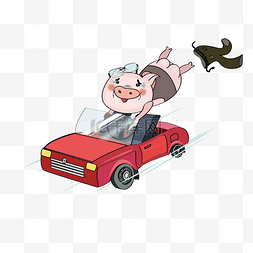 交通主题猪猪开汽车卡通手绘
