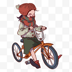 冬日里骑单车的快乐女孩