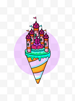 冰淇淋简约图片_手绘卡通城堡冰淇淋设计元素
