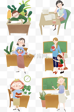 教室黑板学生图片_手绘教师节老师学生人物插画