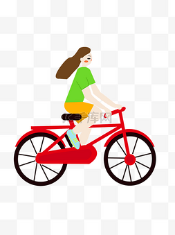 女性骑自行车图片_扁平化彩色骑自行车的女性插画