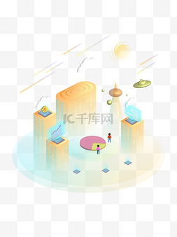 橙色金币图片_2.5D科技感透明城市商务办公橙色