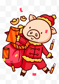 可爱的小猪和红包手绘