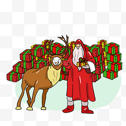 礼物一大堆图片_圣诞节圣诞老人带着驯鹿一起出来
