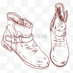 皮鞋短靴图片_线描鞋子手绘插画