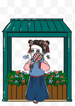古装可爱卡通图片_中国风古装花亭花园满装卡通人物