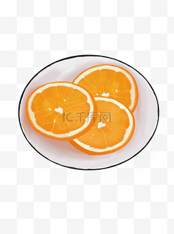 手绘盘子里的橙子水果设计