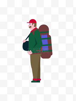 男生背着行李双肩包手绘矢量图