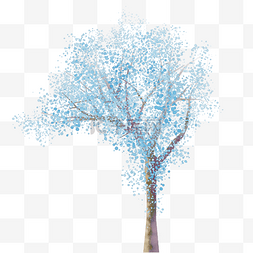 古风装饰蓝色图片_蓝色水彩树木免费下载