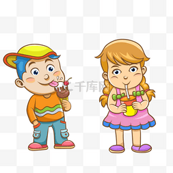 夏日吃冰激凌的卡通儿童png下载