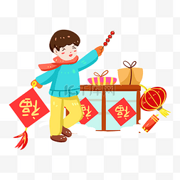 年货春节插画图片_春节传统习俗买年货手绘插画